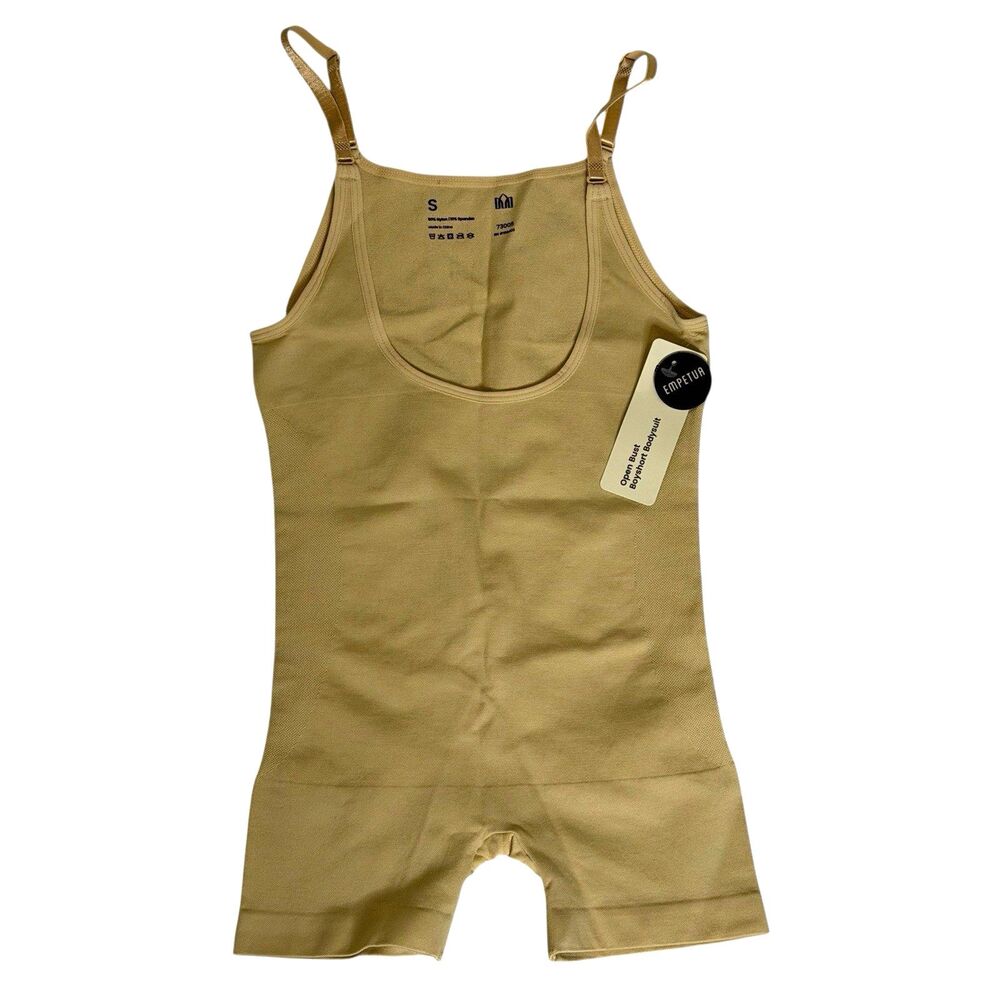 Empetua Open Bust Boyshort Bodysuit Nylon Beige S NWT